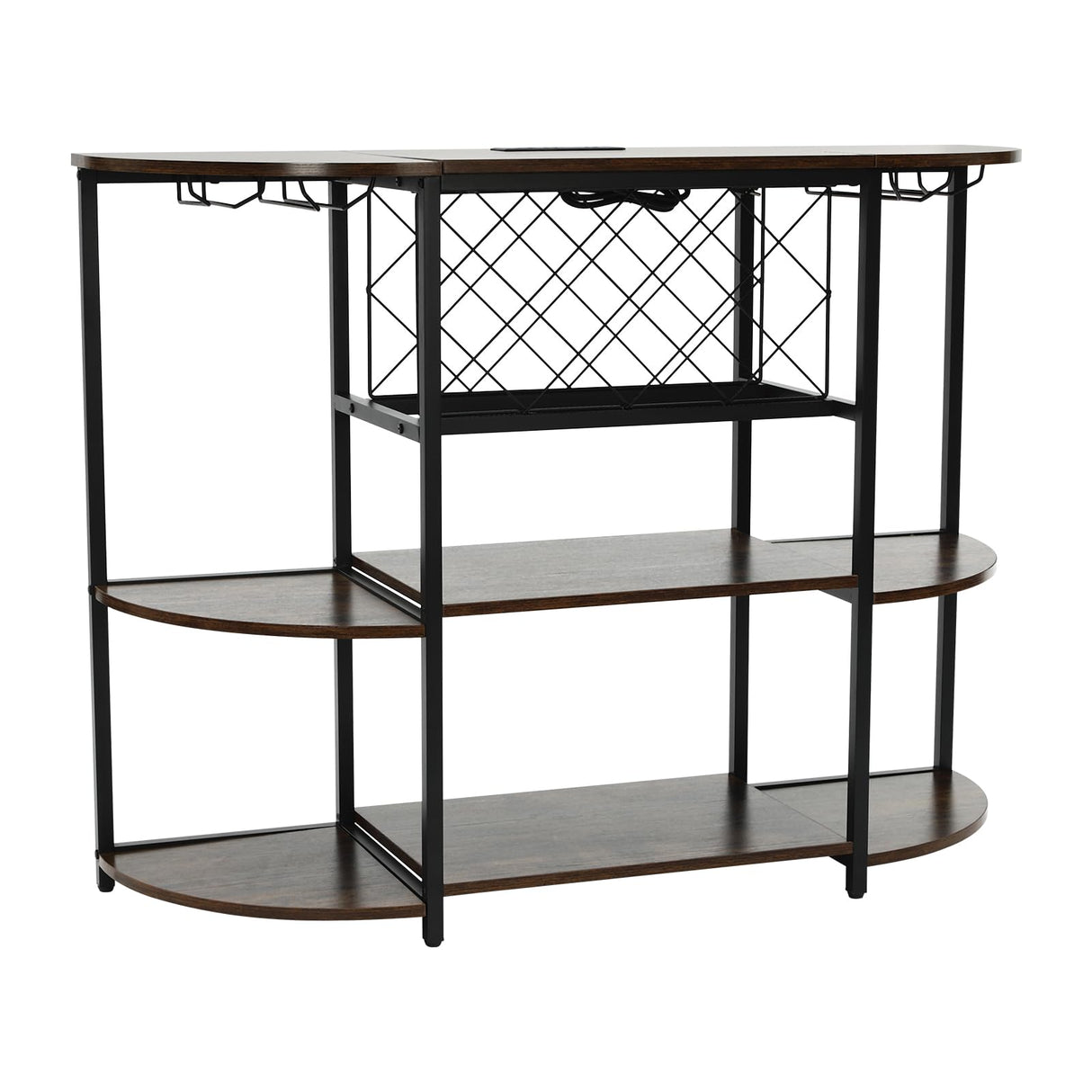 Jiabailie Wine Rack Table with LED Light,Metal Coffee Bar Cabinet with Outlet,Floor Bar Cabinet for Liquor and Glasses,FreeStanding Sideboard for Home Kitchen Dining Room Jiabailie