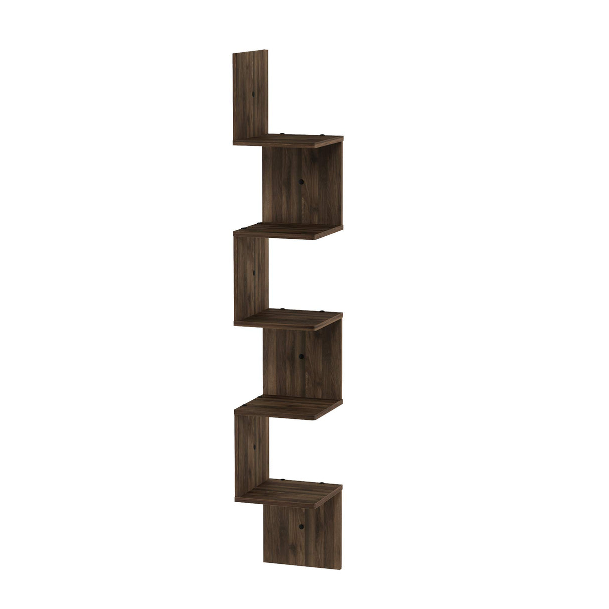 Furinno Rossi 5-Tier Wall Mount Floating Corner Square Shelf, Columbia Walnut Furinno
