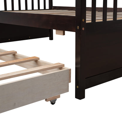 Linique Espresso Twin-Over-Full Bunk Bed with Trundle and 3 Storage Drawers - WoodArtSupply