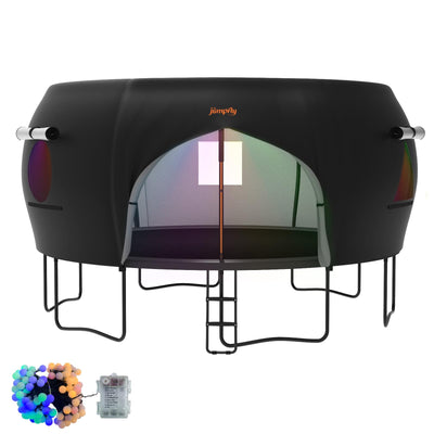 jumpfly 14FT Trampoline Tent for Kids(Tent Only), Fit for 6 Curved Poles Round Trampoline, Trampolien Shade Cover with LED Light, Outdoor Trampolien Accessories, Anti-Tear, Black