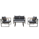 EAST OAK Patio Furniture Set, 4-Piece Outdoor Patio Set with Sofa, Removable & Washable Deep Seating Cushion, Tempered Glass Table, Outside Patio Conversation Sets, Dark Gray & Black EAST OAK