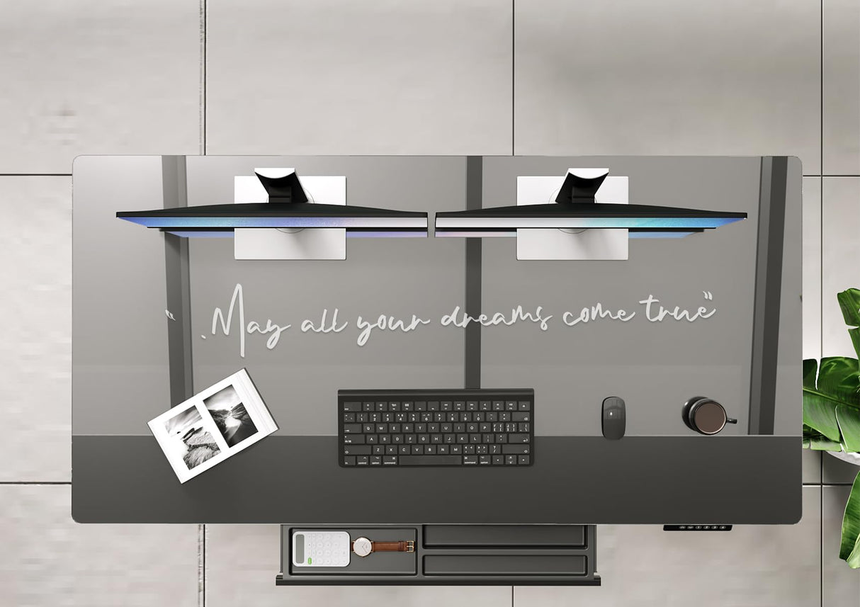 INNOVAR Glass Standing Desk with Drawers, 48×24 Inch Adjustable Stand Up Desk, Quick Install Home Office Computer Desk, Black INNOVAR