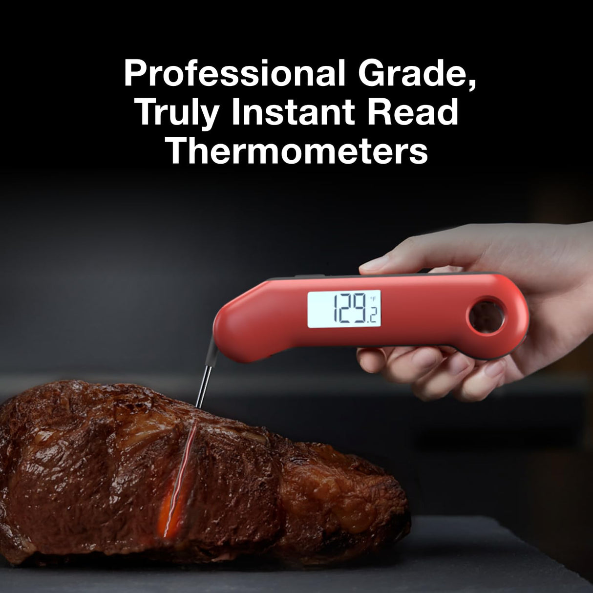 ThermoMaven ProfessionaI Meat Thermometer Digital, 3X Faster 0.5 Sec Instant Read, NIST Certified Accuracy ±0.5°F, 100% Waterproof Probe, Auto-Rotate Bright Indicator, for Candy/Grill/BBQ, Red & Gray ThermoMaven