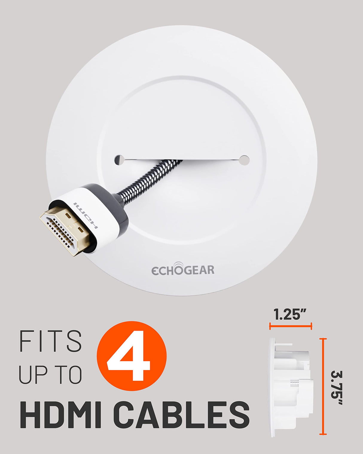 ECHOGEAR TV Cord Hider for Wall Mounted TV - Cable Management Kit Hides TV Wires - Includes 2 Pass Throughs, Locking Brackets, and Hole Saw Drill Attachment (White) ECHOGEAR