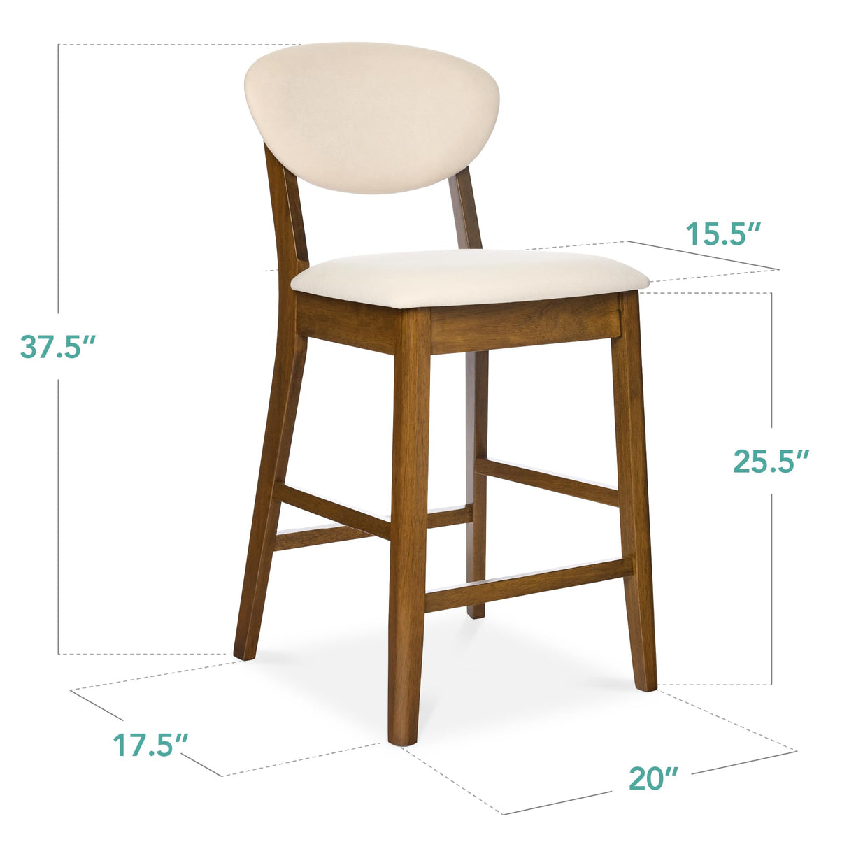 Best Choice Products Bar Stool Set of 2, Mid-Century Modern Upholstered Wood, Armless Counter Height w/Seat Cushion, Backrest - Walnut/Cream Best Choice Products