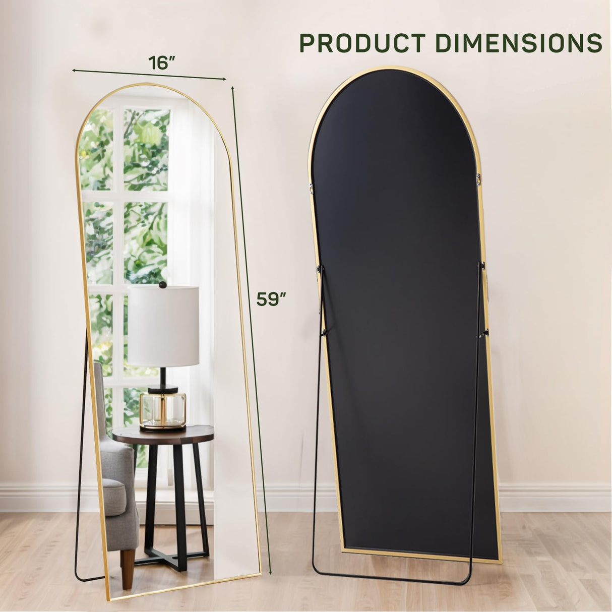 Arched Mirror Full Length, 16"x59" Body Wall Mirrors with Shatter-Proof Glass, Floor Standing, Hanging or Leaning, Tall Arch Mirror with Stand Aluminum Alloy Frame for Bedroom Cloakroom Zibbizo