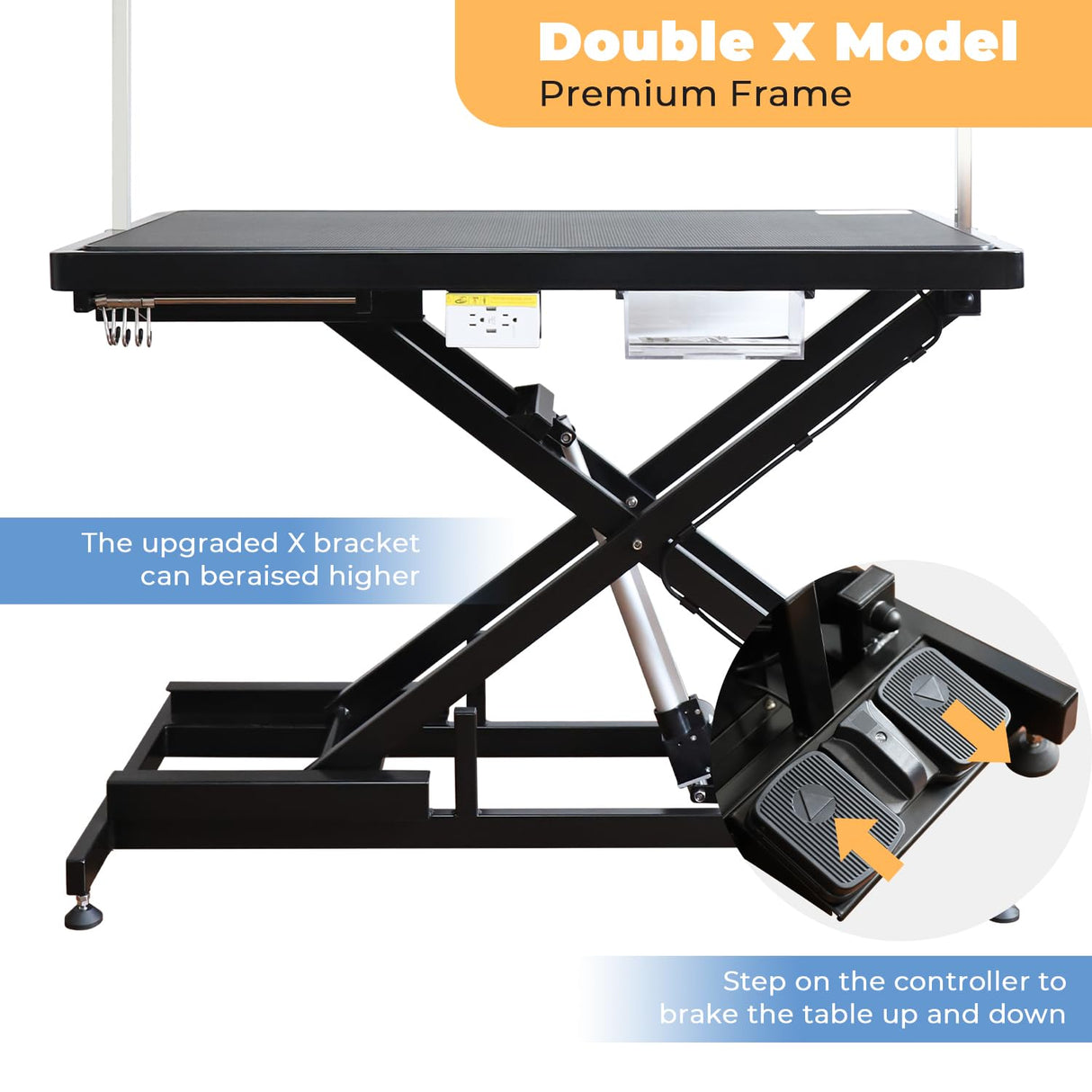 UDSONFY Electric Pet Dog Grooming Table, 50" Heavy Duty Grooming Table Professional X-Lift for Large Dogs Adjustable Height: 11.3"-40" Non-slip, AC Outlets, Storage Tray, 2 Nooses, Black UDSONFY