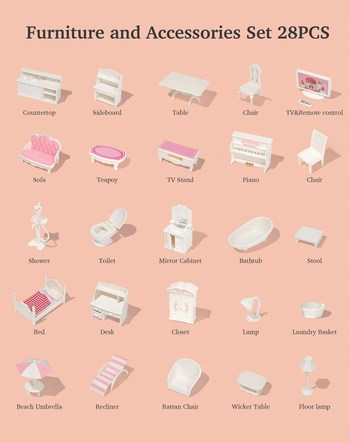 ROBOTIME Doll House Wooden Dollhouse for Kids 3 4 5 6 Years Old, Doll House w/28PCS Furniture Plastic, for 3.3”Dolls, Birthday Presents for Toddler 3+ ROBOTIME