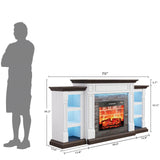 70" Electric Fireplace with Mantel, LED Fireplace TV Stand for TVs Up to 80 Inch, Farmhouse Entertainment Center with Storage, Realistic Stacked Stone Surround with Remote Control for Living Room LGHM