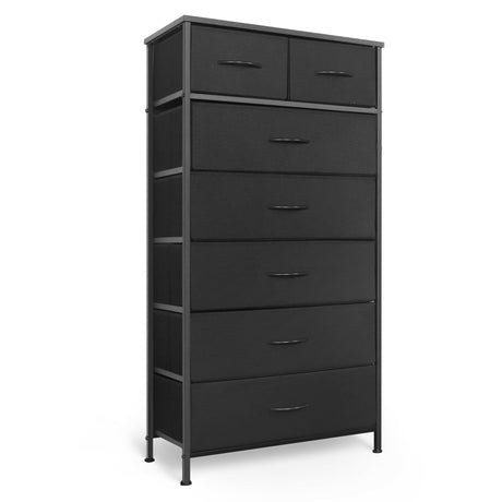 Mifuro Tall Dresser for Bedroom, Vertical Storage Organizer Tower with 7 Drawers, Chest of Drawers with Fabric Bins, Steel Frame, Wood Top for Bedroom, Closet, Entryway- Black Mifuro