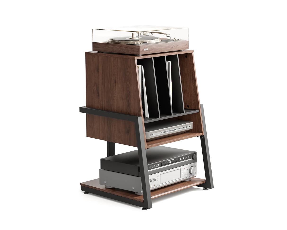 FITUEYES Design Record Player Stand with Vinyl Record Storage, Turntable Stand With Station up to 120 pcs, Small Entertainment Center for Living Room, Eiffel Series FITUEYES
