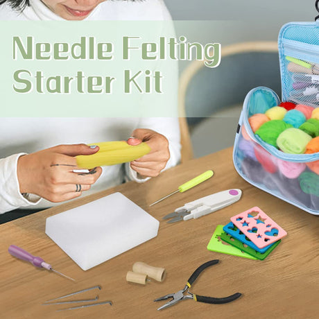 228 Pcs Needle Felting Kit Wool Felting Tools for Beginner 50 Colors Wool Roving Starter Felting Kit with Felting Needles Foam Mat Needle Felting Supplies Storage Bag for DIY Craft Making JUPEAN