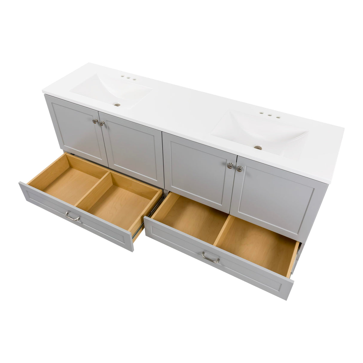 Spring Mill Cabinets Emlyn 72 Inch Double-Sink Bathroom Vanity with White Top, 2 Cabinets, 2 Drawers, 72.5" W x 18.75" D, Pearl Gray Spring Mill Cabinets