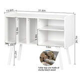 Lerliuo Record Player Stand with 4 Cabinet Holds Up to 220 Albums, Large Turntable Stand with Beech Wood Legs, Mid-Century Record Player Table,White Vinyl Holder Storage Shelf for Bedroom Living Room Lerliuo