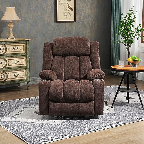 2024 Power Lift Recliner Chair with Full-Body Massage and Heat for Elderly, Hand Remote Control, Upgraded Powerful Motor, Extended Footrest, USB Ports, Stainless Steel Cup Holders, Chenille Brown Trustyue