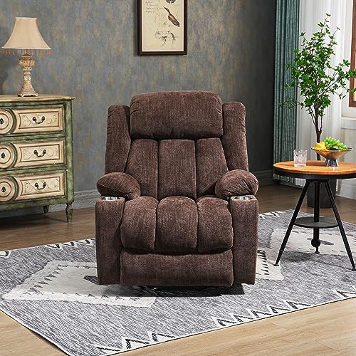 2024 Power Lift Recliner Chair with Full-Body Massage and Heat for Elderly, Hand Remote Control, Upgraded Powerful Motor, Extended Footrest, USB Ports, Stainless Steel Cup Holders, Chenille Brown