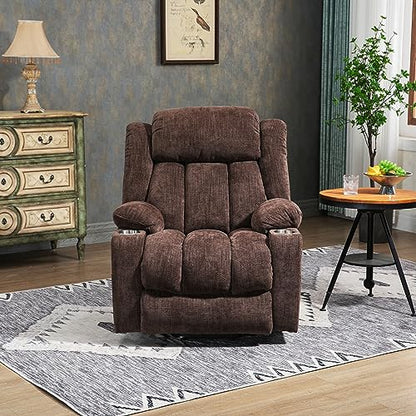 2024 Power Lift Recliner Chair with Full-Body Massage and Heat for Elderly, Hand Remote Control, Upgraded Powerful Motor, Extended Footrest, USB Ports, Stainless Steel Cup Holders, Chenille Brown