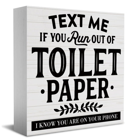 Funny Bathroom Sign Bathroom Decor Desk Decor Wooden Box Sign Rustic Wood Block Plaque Box Sign for Home Farmhouse Bedroom Toilet Washroom Shelf Table Decoration If You Run out of Toilet Paper Sign HTBIG
