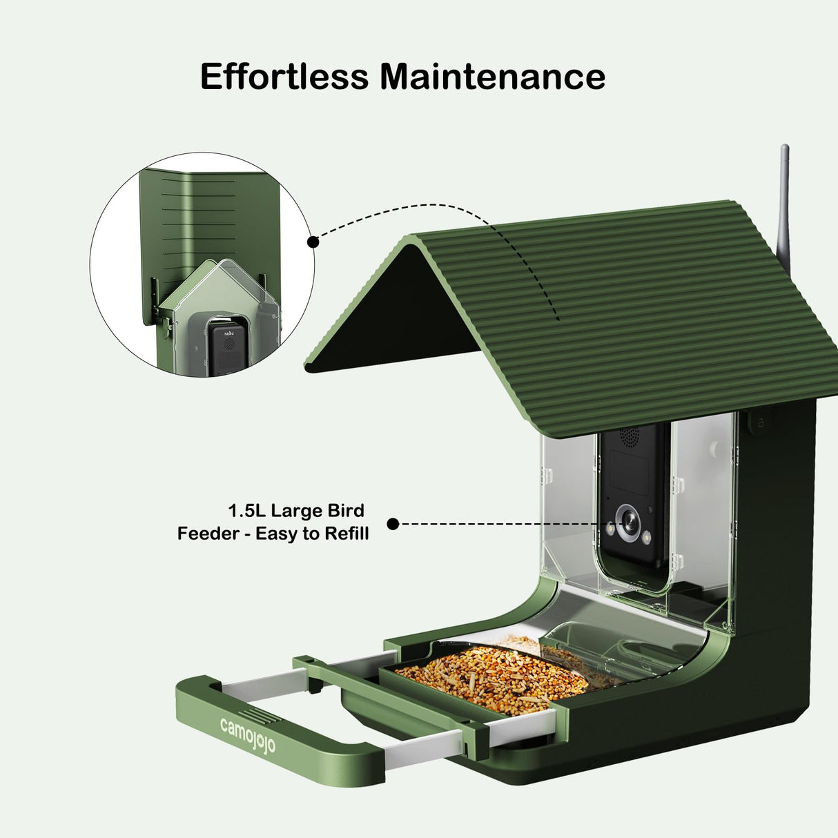 Camojojo Bird Feeder with Camera of 32MP Photo & 4K Video, Smart Bird Feeder with AI Identify, 10000mAh Built-in Battery, Full-Color Night View, 32 SD, IP66, 2.4G/5G Dual WiFi Wireless, Live Function Camojojo