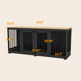 DAWNSPACES Dog Crate Furniture 71" Heavy Duty Wooden Large Dog Kennel with Removable Divider & 2 Trays, Indoor Furniture Style Dog Crate House with Double Rooms for Large Medium Small Dogs, Black DAWNSPACES