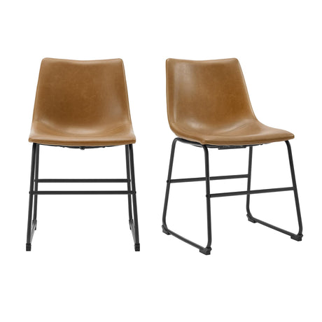 Walker Edison Douglas Urban Industrial Faux Leather Armless Dining Chairs, Set of 2, Whiskey Brown Walker Edison