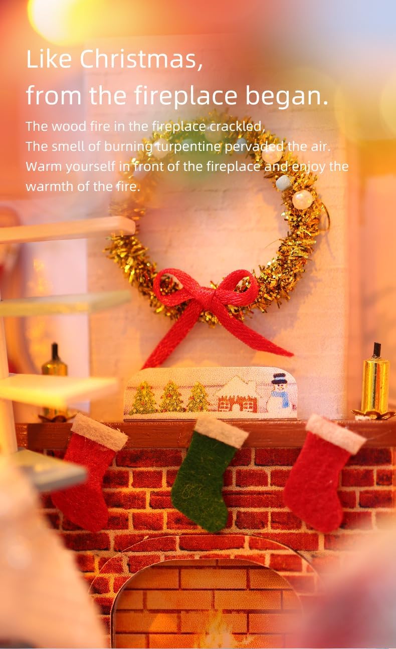 DIY Dollhouse Miniature Kit with Furniture, DIY Christmas Wooden Tiny House Building Set for Adults and Teens, Creative Room Decor Gift for Family and Friends (Christmas) BNOIN