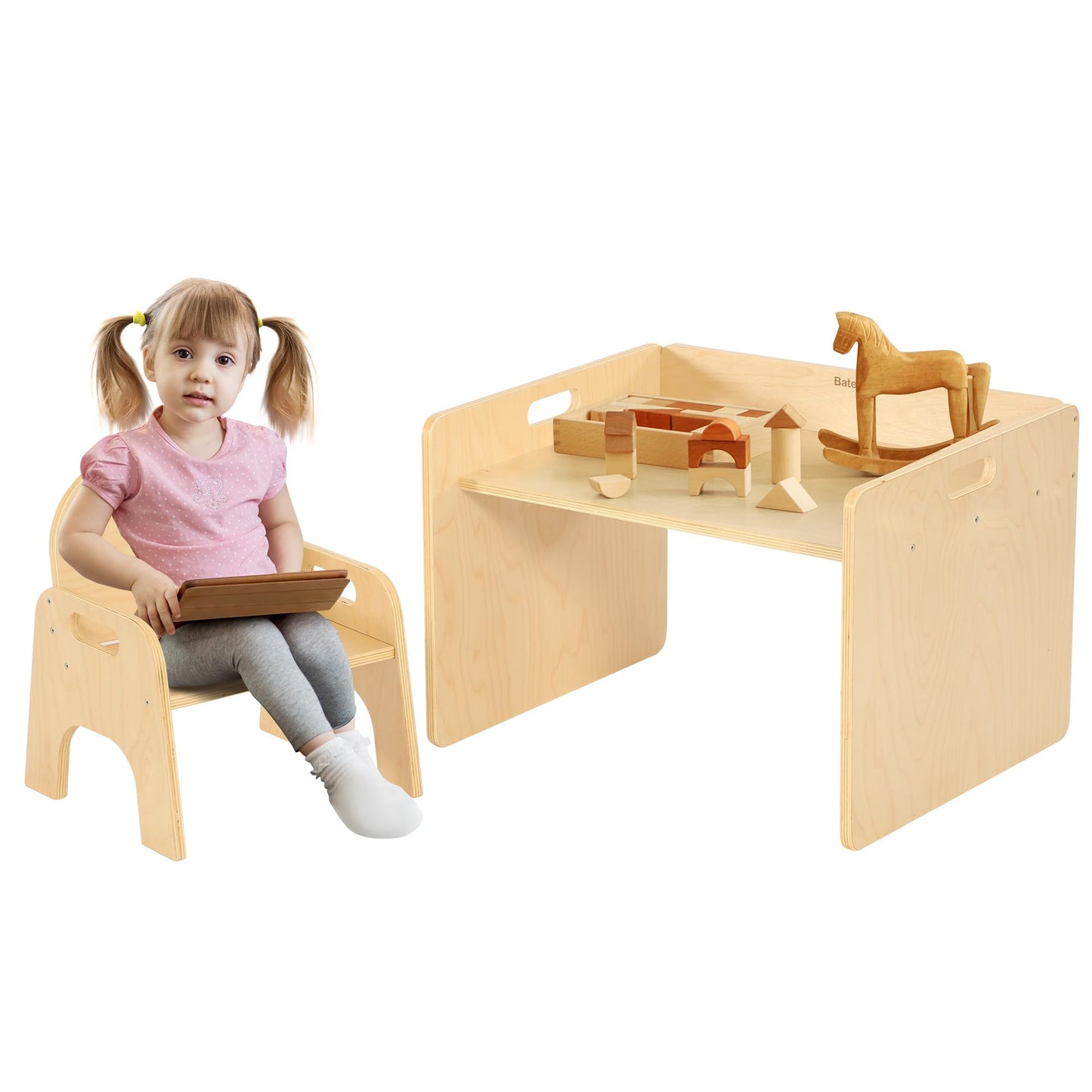 Bateso Montessori Weaning Table and Chair Set, Montessori Table and Chair Set for Toddlers, Montessori Children's Furniture for Reading, Crafts & Play, Suitable for Boys and Girls Aged 1-3 Ye - WoodArtSupply