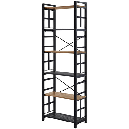 HOMBAZAAR 6-Tier Industrial Bookshelf with Metal Frame in Rustic Brown - WoodArtSupply