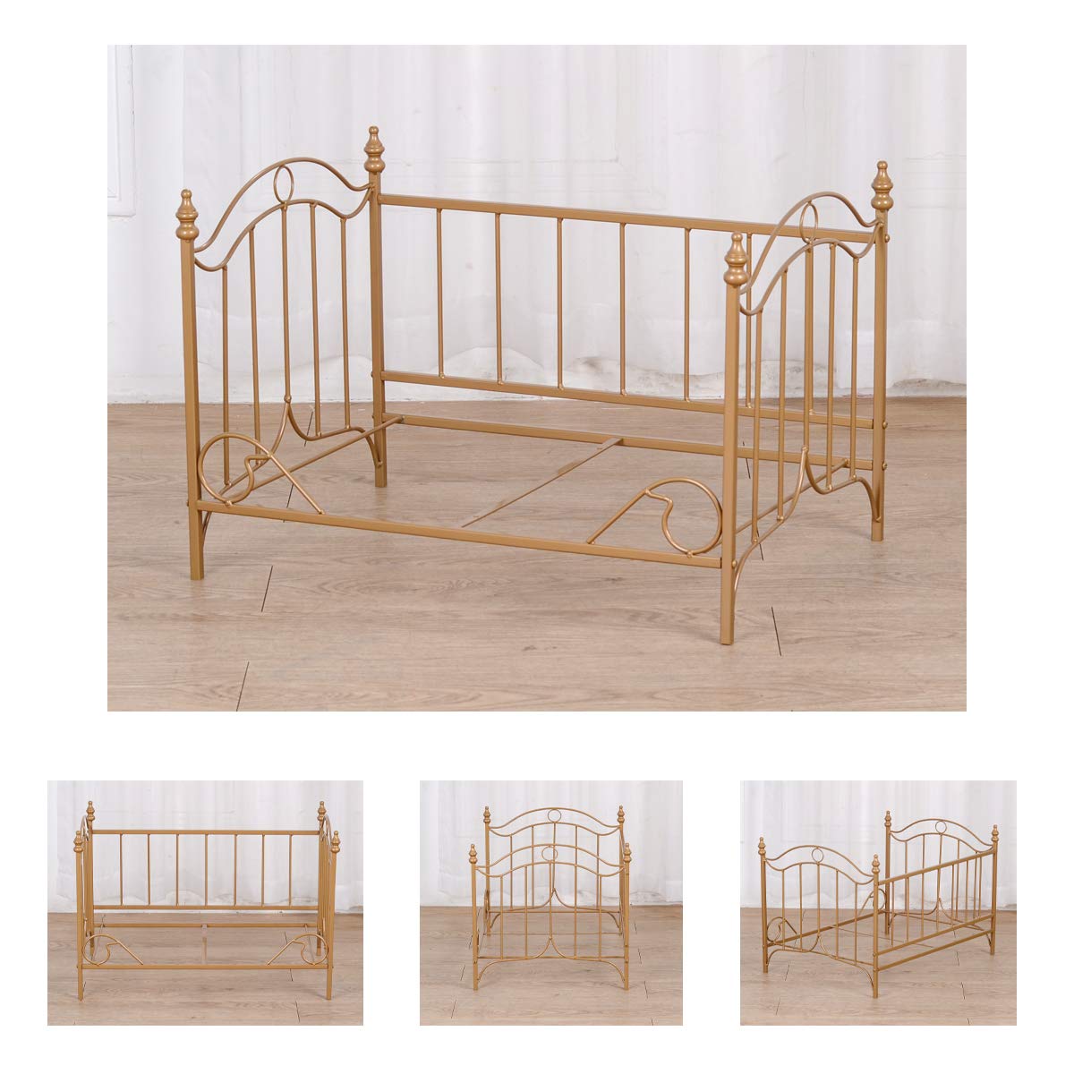 Pet Bed, Dog Bed with Metal Frame and Detached White Velvet Cushion with 2 Pillow for Small Dog Babyland