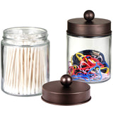 Amolliar Apothecary Jars Bathroom Storage Organizer - Cute Qtip Dispenser Holder Vanity Canister Jar Glass with Lid for Cotton Swabs,Rounds,Bath Salts,Makeup Sponges,Hair Accessories/Bronze (2 Pack) Amolliar