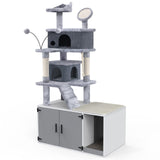 GDLF Cat Litter Box Enclosure,All-in-One Large Cat Tree with Washroom and Sisal Scratching Post & Pad 65” GDLF