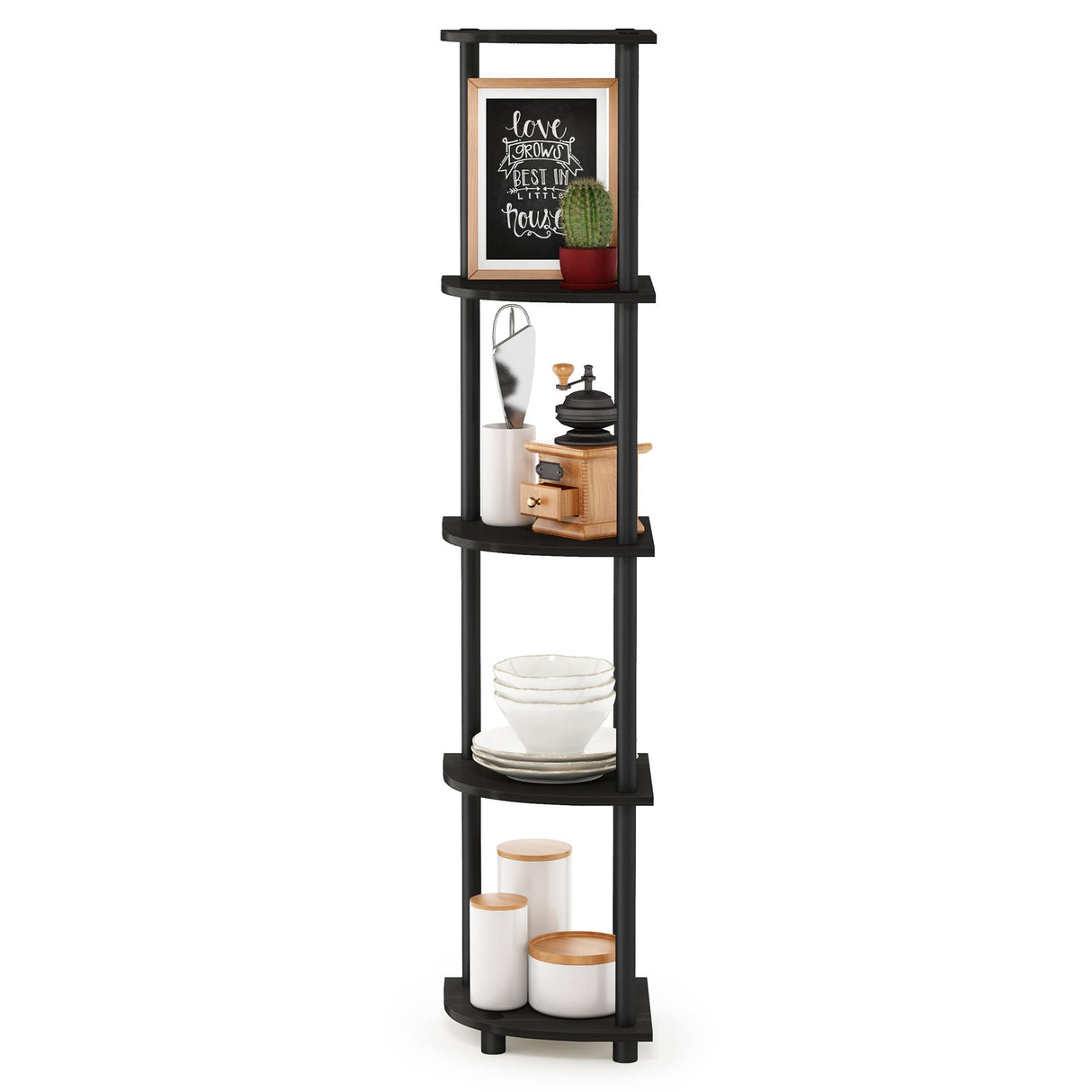 Furinno Turn-N-Tube 5 Tier Corner Display Rack Multipurpose Shelving Unit, 1-Pack, Espresso/Black Furinno