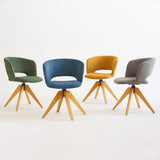 GrandNoor Mid Century Modern Swivel Accent Chair with Solid Wood Legs, Home Office Desk Chair No Wheels, Makeup Chair for Vanity, Upholstered Chair for Bedroom, Blue GrandNoor