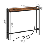Kitstorack Rustic Brown Narrow Console Table for Behind Sofa, Elevated Rear Fence & Built-in Power Outlets, Includes 6.5' Power Cord, 5.9" D x 39.4" L x 33.3" H Kitstorack