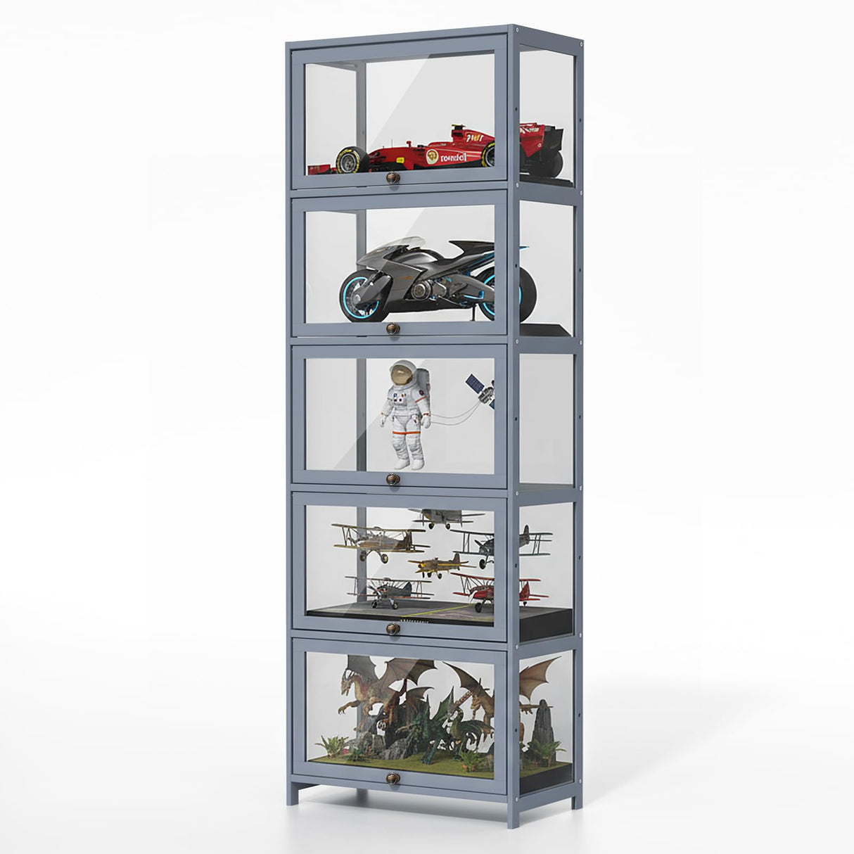 Magshion Display Cabinet, 5-Tier Corner Shelf with Acrylic Doors, 67.5" Tall Curio Display Case, Showcase, Storage Shelf, for Living Room, Bedroom, Playroom, White, 12.5" D x 23" W x 67.5" H Magshion