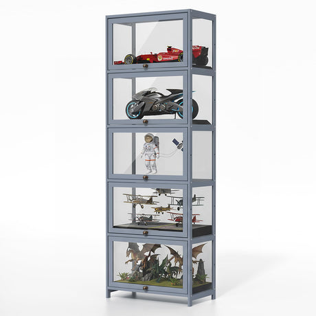 Magshion Display Cabinet, 5-Tier Corner Shelf with Acrylic Doors, 67.5" Tall Curio Display Case, Showcase, Storage Shelf, for Living Room, Bedroom, Playroom, White, 12.5" D x 23" W x 67.5" H Magshion
