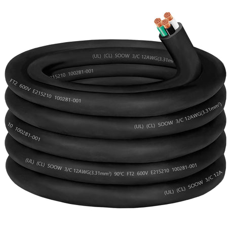 12/3 12 AWG SOOW Portable Power Cable,600V 12 Gauge Electrical Cable-3 Conductor SOOW Extension Cord for Motor Lead,Welder Machine,Generator,Portable Light,EV Car Charger,Industrial Outdoor-25ft CLLOMAGY