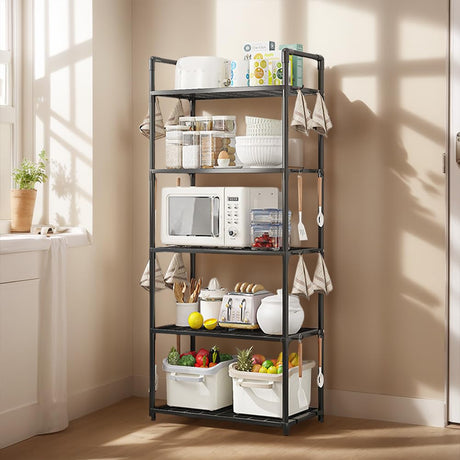 5 Tier Storage Shelves Adjustable Shelving Unit Heavy Duty Storage Rack 66 Lbs Capacity for Kitchen Pantry Closet Bathroom Laundry Garage Black Generic