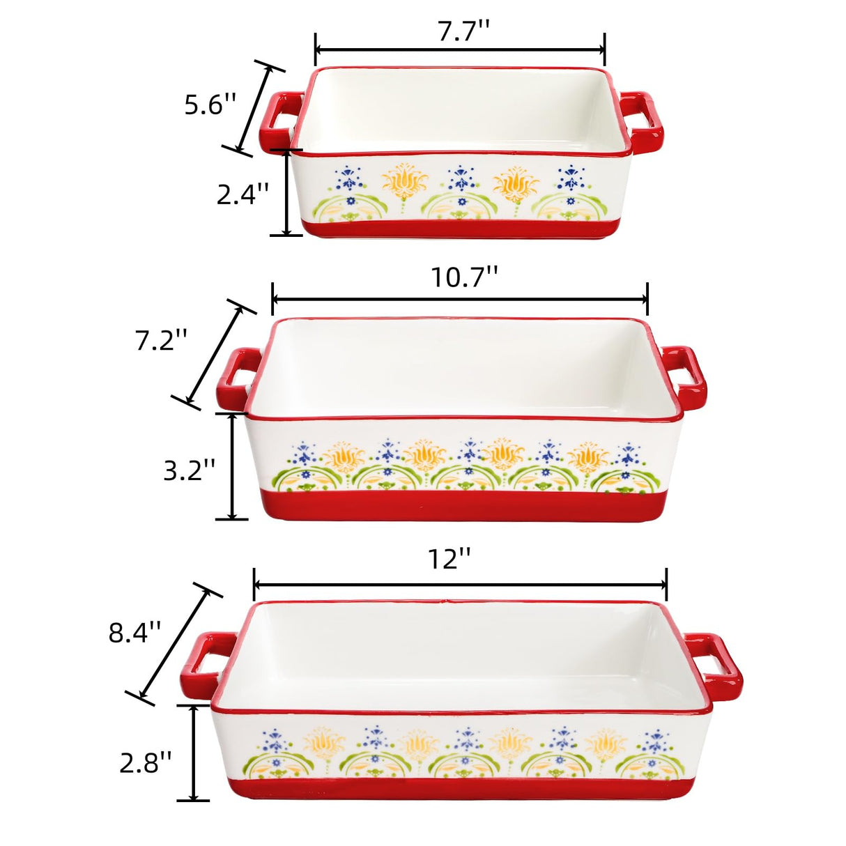 WRINGKIT Set of 3 Ceramic Baking Dishes, Casserole Dishes for Oven, Rectangular Bakeware with Handles, Ceramic Bakeware for Cooking, Baking Cakes, Wedding Gift, 3 Sizes (14.5''/12.7''/9.5'') WRINGKIT