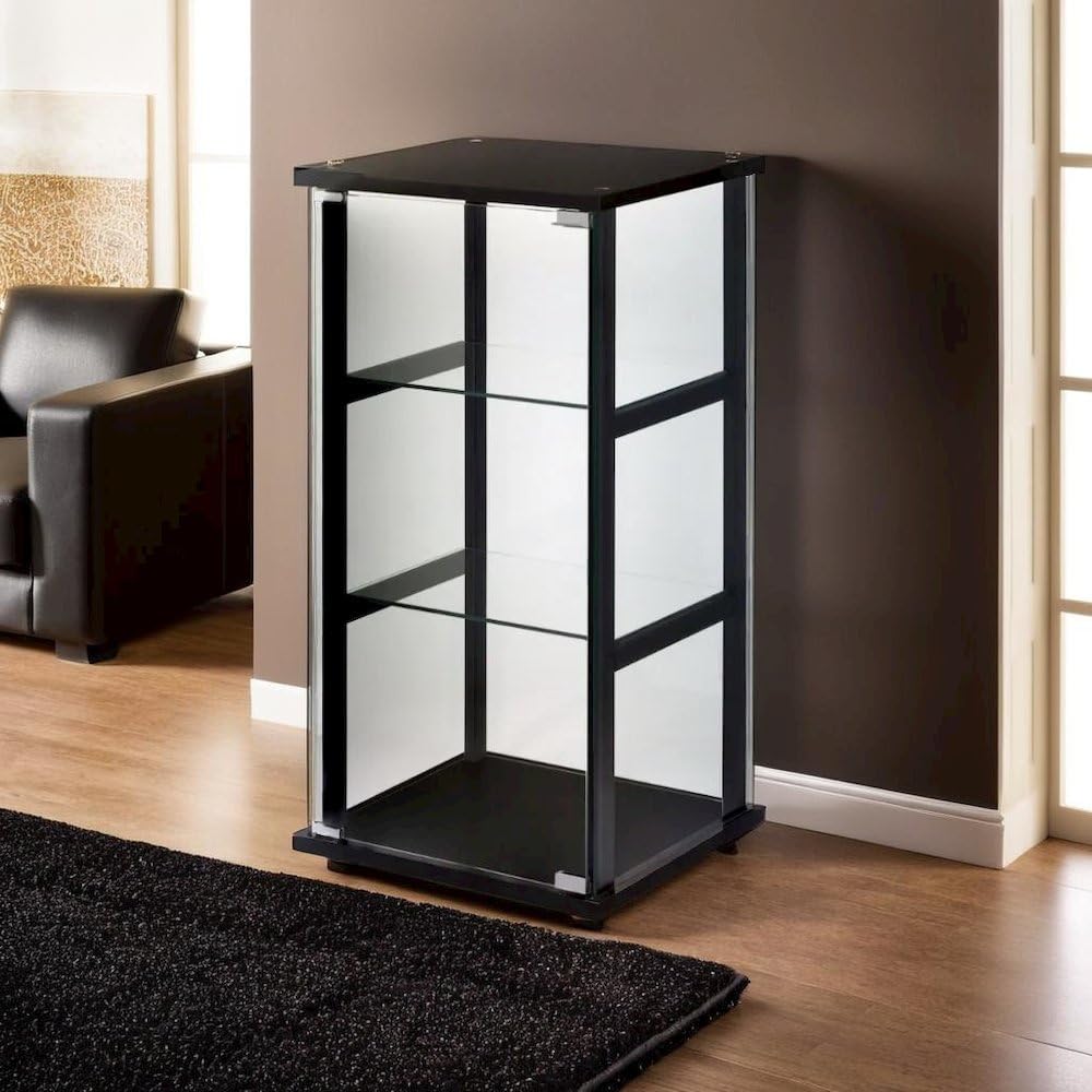 Elegant Black Glass Curio Cabinet by FurniFact with Reversible Door and Three Shelves Furnifact