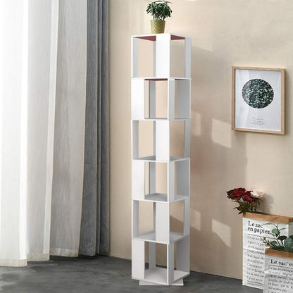 Rotating Bookshelf 6 Tiers Floor Rack Simple Bookcase Student Multi-Function Creative Freestanding Bookshelf Slim Storage Display Rack Tall Bookshelf for Living Room Corner Kids Bedroom Small Space