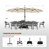 wikiwiki 15ft Large Patio Umbrellas with Base Included, Outdoor Double-Sided Umbrella with Crank Handle, Powerful UV Protective, for Pool Lawn Garden, Beige wikiwiki