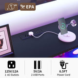 Dresser for bedroom, Black Bedroom Dresser with LED Lights and Charging Station, 6 Long Drawers Dresser, Tall Wide Fabric Chest of Drawers Storage Organizer TV Stand for up to 60" TV for Living Room SOOWERY