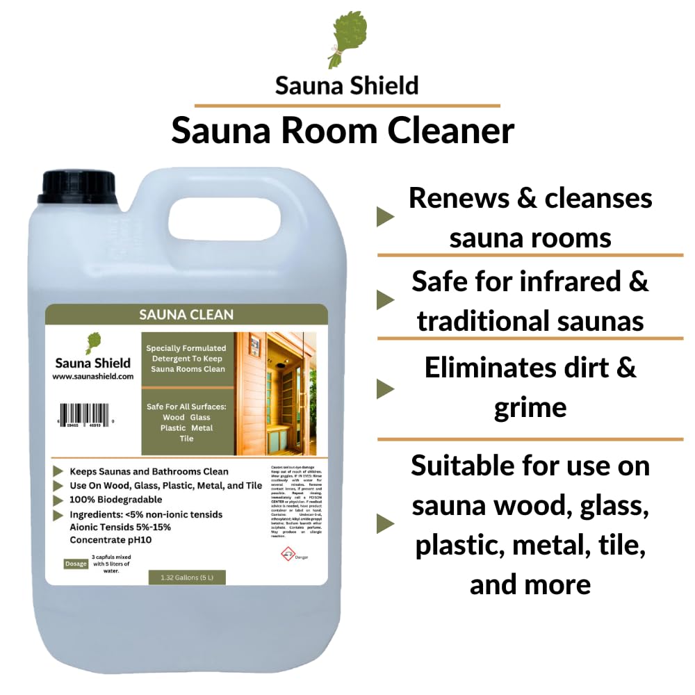 Sauna Shield Sauna Room Care Set: Sauna Wood Oil & Sauna Wood/Room Cleaner (1.32 Gallons Each) with Sponge Applicator - WoodArtSupply