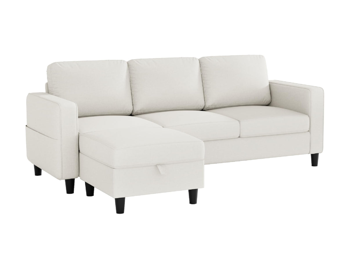 Sectional Sofas Couches for Living Room Convertible 3-Seater 78" L Shaped Couch for Small Spaces, Beige Pet-Friendly Modern Linen Fabric Sofa & Washable Covers Ideal for Apartments Studios Dorms Woyomeub