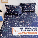 Homilay Twin Sheet Set Kids - Universe Navy 3 Pieces Soft Microfiber Cartoon Style Bedsheets for Boys Girls Teens, Oeko TEX, Breathable Deep Pocket Sheets(Space Rocket) Homilay