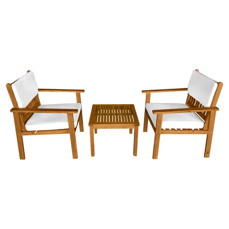 3-Piece Acacia Wood Patio Bistro Set Patio Furniture Outdoor Chat Conversation Table Chair Set Outdoor Wood Chat Set with Water Resistant Cushions and Coffee Table Chairs for Beach Backyard Garden FDW