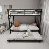 QSOSTNS Twin Over Twin Metal Bunk Bed with Trundle，Heavy Duty Bunk Beds Frame with 2 Side Ladders afety Guardrails and ladders for Kids/Teen/Adults, Easy to Assemble, No Box Spring Needed(Black) QSOSTNS