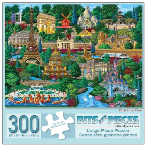 Bits and Pieces 300 Piece Puzzles for Adults - Paris City View - 300 Large Pieces 18" x 24" Jigsaw Puzzles, Eiffel Tower, No 2 Pieces Alike Bits and Pieces