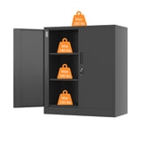 JINKUR Metal Storage Cabinet with Locking Doors and 2 Adjustable Shelves, Small Lockable Steel Storage Cabinets for Home Office Garage Kitchen Pantry (Black) JINKUR